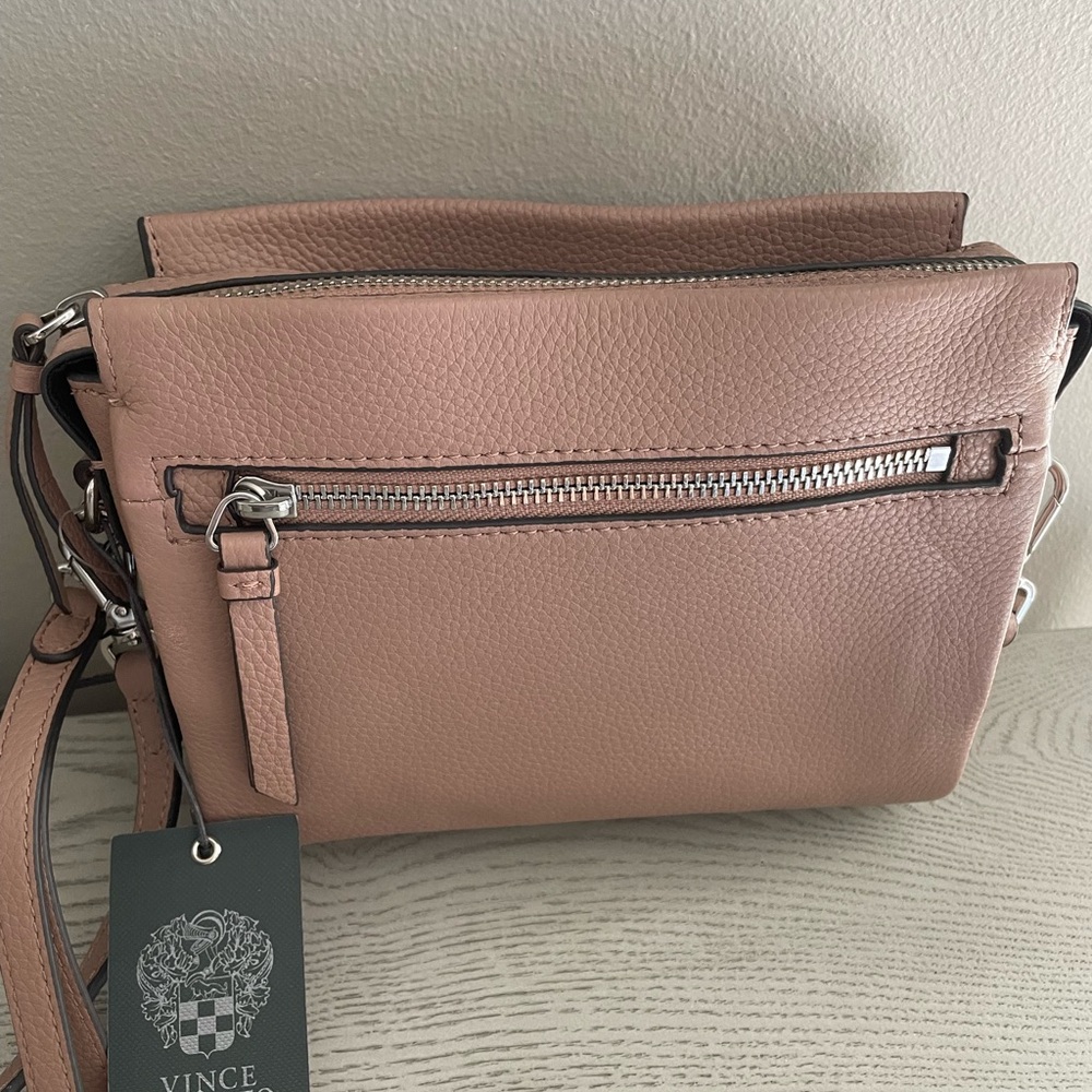 Vince Camuto Dusty Rose Pebbled Leather Crossbody with Silver Hardware